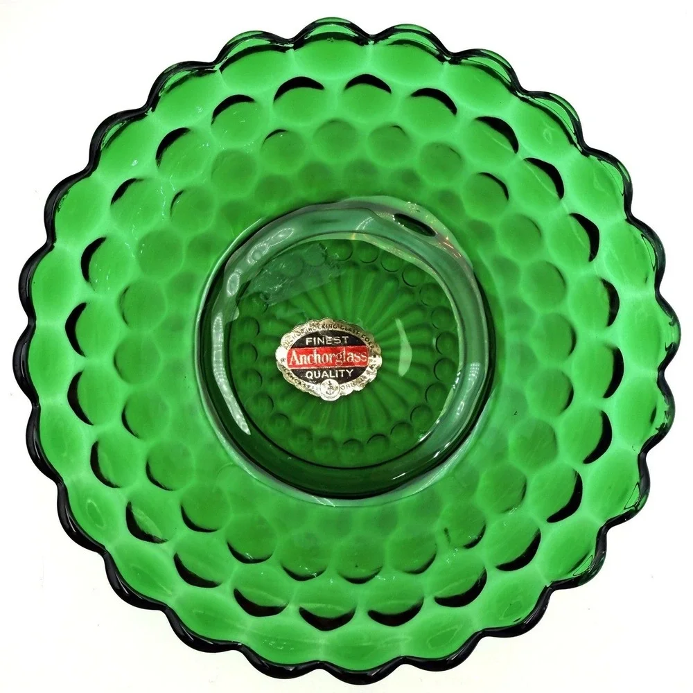 Vtg Anchor Hocking BUBBLE #1600 Line Forest Green Cereal Bowl Set of 6‎ - 1950s